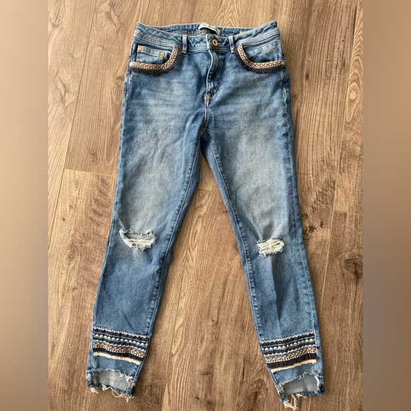 Mavi jeans Tess high rise skinny cropped with fringe and embroidery size 27-28 - Picture 3 of 16